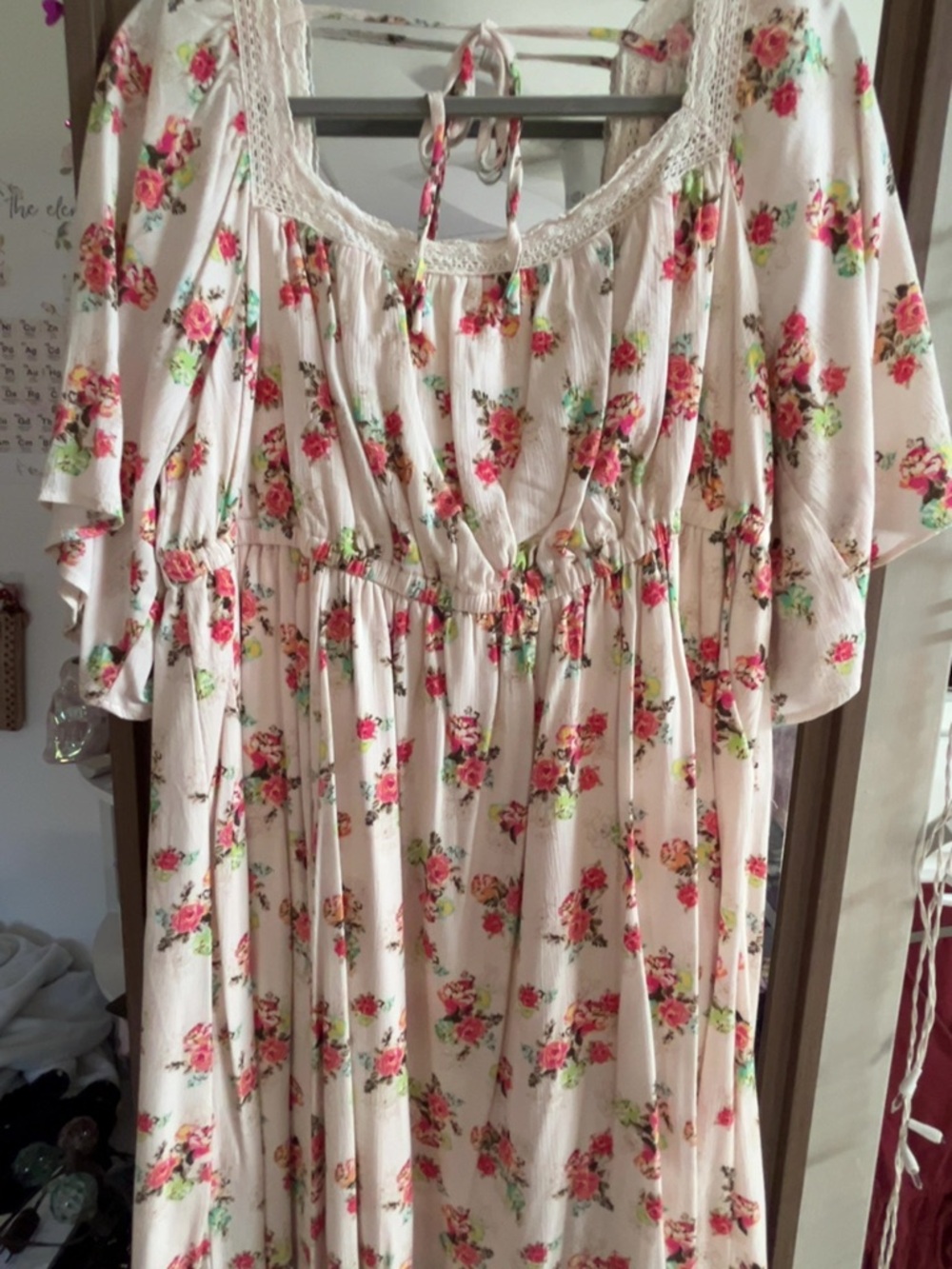 torrid Cream Floral Maxi Dress with Pink & Green Roses